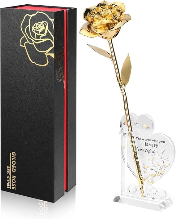 Gold Dipped Rose Real 24K Gold Rose, Genuine One of a Kind Rose Hand Dipped in 24K Golden Roses Romantic Gifts for Women in Her Birthday Anniversary Day Mothers Day - Image 1